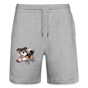 Akita puppy - Stanley/Stella Trainer Unisex Organic Jogging Shorts - heather grey - Front - Nik (191cm) & Marisol (170cm)