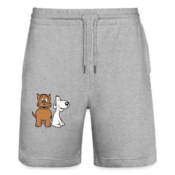 Chien Chat Deux Amis Équipe Chaton 2 Duo Équipage - Short de jogging bio TRAINER Stanley/Stella unisexe - gris chiné - Devant - Nik (191cm) & Marisol (170cm)