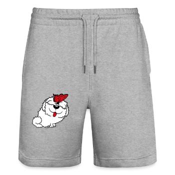 chien papillon nez mignon drôle heureux bande dessinée - Short de jogging bio TRAINER Stanley/Stella unisexe - gris chiné - Devant - Nik (191cm) & Marisol (170cm)