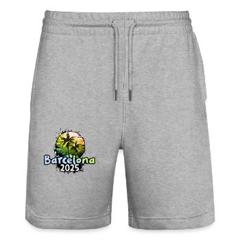 Barcelona 2025 Holiday Palms - Stanley/Stella Trainer Unisex Organic Jogging Shorts - heather grey - Front - Nik (191cm) & Marisol (170cm)