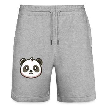 Visage pastel panda - Short de jogging bio TRAINER Stanley/Stella unisexe - gris chiné - Devant - Nik (191cm) & Marisol (170cm)