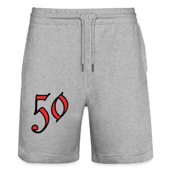 50. 50 ANS. 50e ANNIVERSAIRE. ANNIVERSAIRE 50 ANS. - Short de jogging bio TRAINER Stanley/Stella unisexe - gris chiné - Devant - Nik (191cm) & Marisol (170cm)