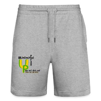 Pass auf dich auf höre auf die Güte - Stanley/Stella Unisex Bio Joggingshorts Trainer  - Grau meliert - Vorne - Nik (191cm) & Marisol (170cm)