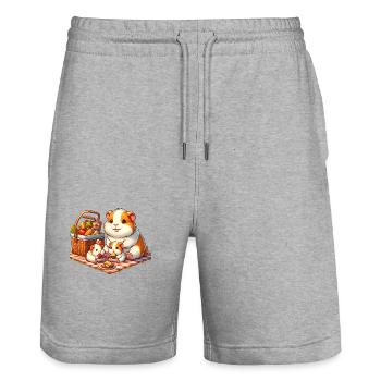Meerschweinchen Familie Picknick im Freien - Stanley/Stella Unisex Bio Joggingshorts Trainer  - Grau meliert - Vorne - Nik (191cm) & Marisol (170cm)