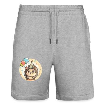 Hedgehog Birthday Baby - Stanley/Stella Trainer Unisex Organic Jogging Shorts - heather grey - Front - Nik (191cm) & Marisol (170cm)