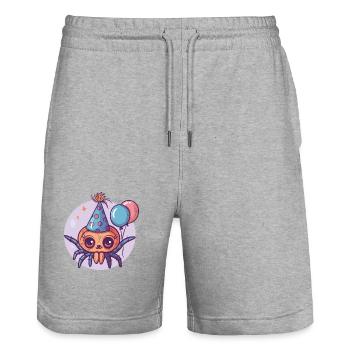 Tarentule Anniversaire Bébé - Short de jogging bio TRAINER Stanley/Stella unisexe - gris chiné - Devant - Nik (191cm) & Marisol (170cm)