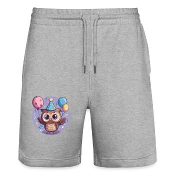 Owl Birthday Baby - Stanley/Stella Trainer Unisex Organic Jogging Shorts - heather grey - Front - Nik (191cm) & Marisol (170cm)
