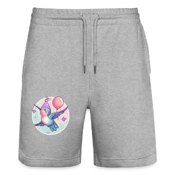 Hummingbird Bird Birthday Baby - Stanley/Stella Trainer Unisex Organic Jogging Shorts - heather grey - Front - Nik (191cm) & Marisol (170cm)