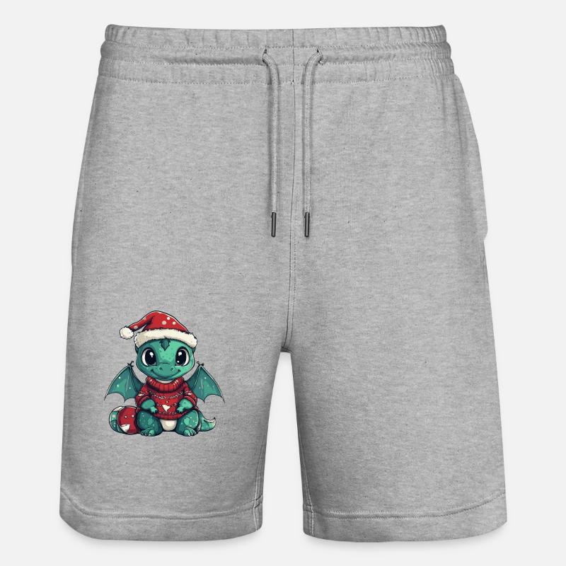 Drache Weihnachten Comic - Stanley/Stella Unisex Bio Joggingshorts Trainer  - Grau meliert