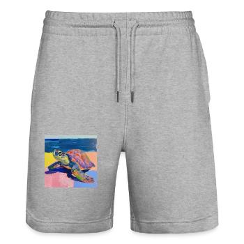 schildkröte, bunt, tier, geschenk, geschenkidee - Stanley/Stella Unisex Bio Joggingshorts Trainer  - Grau meliert - Vorne - Nik (191cm) & Marisol (170cm)