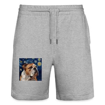 Bulldog, Dog, Van Gogh, Starry Night - Stanley/Stella Trainer Unisex Organic Jogging Shorts - heather grey - Front - Nik (191cm) & Marisol (170cm)