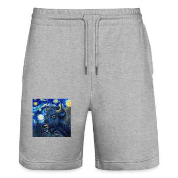 bison, büffel, van gogh, sternennacht - Stanley/Stella Unisex Bio Joggingshorts Trainer  - Grau meliert - Vorne - Nik (191cm) & Marisol (170cm)
