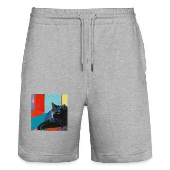 Katze, katzenmotiv, popart, geschenk, geschenkidee - Stanley/Stella Unisex Bio Joggingshorts Trainer  - Grau meliert - Vorne - Nik (191cm) & Marisol (170cm)