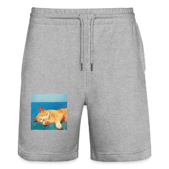 Katze, katzenmotiv, popart, geschenk, geschenkidee - Stanley/Stella Unisex Bio Joggingshorts Trainer  - Grau meliert - Vorne - Nik (191cm) & Marisol (170cm)