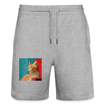 Cat, cat motif, pop art, gift, gift idea - Stanley/Stella Trainer Unisex Organic Jogging Shorts - heather grey - Front - Nik (191cm) & Marisol (170cm)