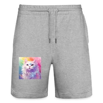 chat, motif de chat, anime, cadeau, idées cadeaux - Short de jogging bio TRAINER Stanley/Stella unisexe - gris chiné - Devant - Nik (191cm) & Marisol (170cm)