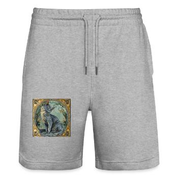 Katze, katzenmotiv, geschenk, geschenkideen katzen - Stanley/Stella Unisex Bio Joggingshorts Trainer  - Grau meliert - Vorne - Nik (191cm) & Marisol (170cm)