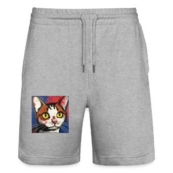 Katze, katzenmotiv, comic, geschenk, geschenkideen - Stanley/Stella Unisex Bio Joggingshorts Trainer  - Grau meliert - Vorne - Nik (191cm) & Marisol (170cm)