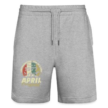 Retro Born In April 1977 Birthday Gift 1977 - Stanley/Stella Trainer Unisex Organic Jogging Shorts - heather grey - Front - Nik (191cm) & Marisol (170cm)