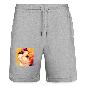 Chat, Motif De Chat - Short de jogging bio TRAINER Stanley/Stella unisexe - gris chiné - Devant - Nik (191cm) & Marisol (170cm)