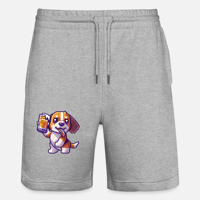 Beagle Hunde Pixel Bier - Stanley/Stella Unisex Bio Joggingshorts Trainer - Grau meliert