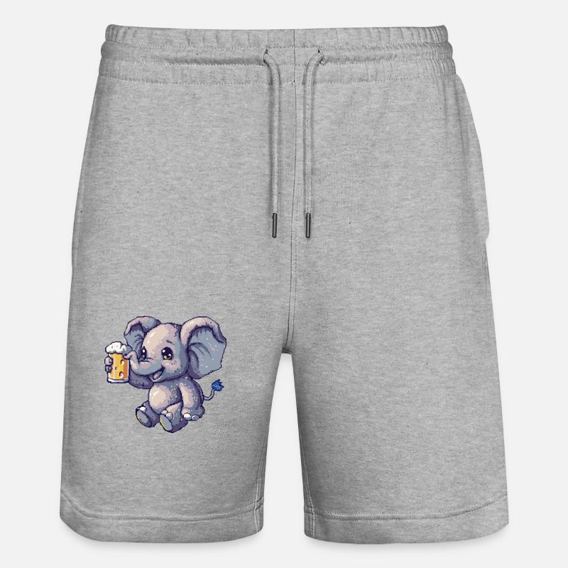 Elefant Pixel Bier - Stanley/Stella Unisex Bio Joggingshorts Trainer - Grau meliert