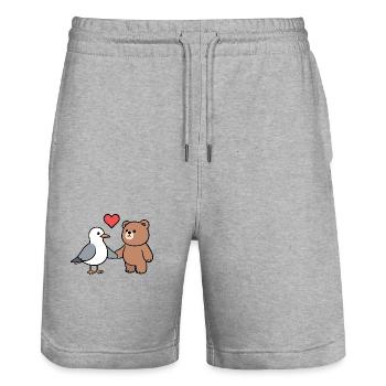 Seagull Brown Bear Friendship Love Heart Hands Holding - Stanley/Stella Trainer Unisex Organic Jogging Shorts - heather grey - Front - Nik (191cm) & Marisol (170cm)