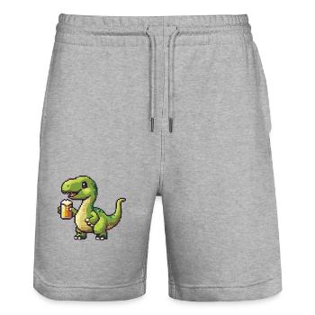Dinosaur brontosaurus pixel beer - Stanley/Stella Trainer Unisex Organic Jogging Shorts - heather grey - Front - Nik (191cm) & Marisol (170cm)
