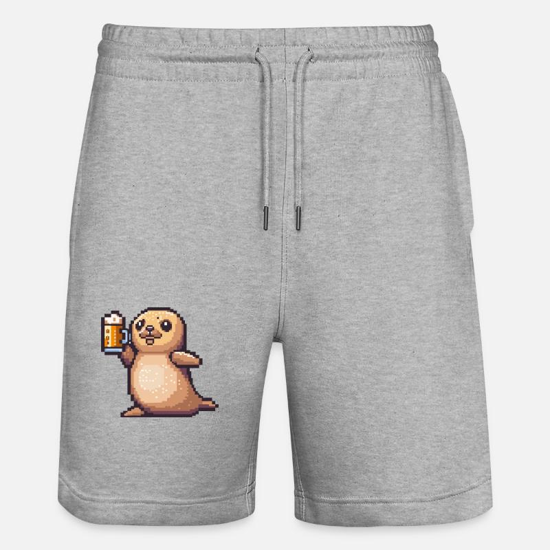 Robbe Tier Pixel Bier - Stanley/Stella Unisex Bio Joggingshorts Trainer  - Grau meliert