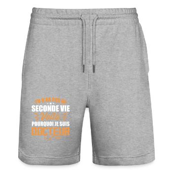 Voilà Pourquoi Je Suis Docteur - Cadeau Docteur - Short de jogging bio TRAINER Stanley/Stella unisexe - gris chiné - Devant - Nik (191cm) & Marisol (170cm)