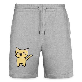 Kawaii Kitteh freut sich - Stanley/Stella Unisex Bio Joggingshorts Trainer  - Grau meliert - Vorne - Nik (191cm) & Marisol (170cm)