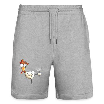 Plopp es ist raus das Ei - Huhn - Hahn - Gockel - Stanley/Stella Unisex Bio Joggingshorts Trainer  - Grau meliert - Vorne - Nik (191cm) & Marisol (170cm)