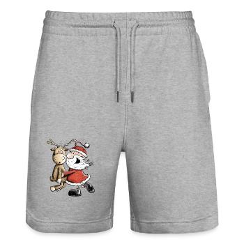 Weihnachtsmann Mit Rentier I Weihnachten Geschenk - Stanley/Stella Unisex Bio Joggingshorts Trainer  - Grau meliert - Vorne - Nik (191cm) & Marisol (170cm)