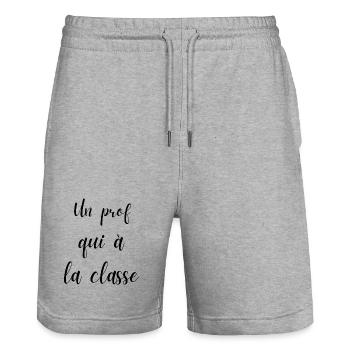un prof qui a la classe - Short de jogging bio TRAINER Stanley/Stella unisexe - gris chiné - Devant - Nik (191cm) & Marisol (170cm)