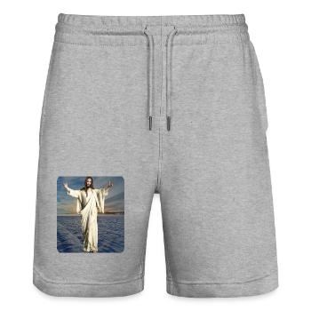 Figure de Jésus Hiver - Short de jogging bio TRAINER Stanley/Stella unisexe - gris chiné - Devant - Nik (191cm) & Marisol (170cm)