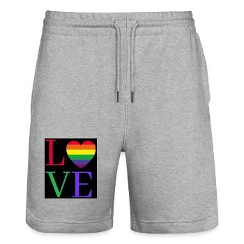 Rainbow Love Heart Pride Sticker - Stanley/Stella Unisex Bio Joggingshorts Trainer  - Grau meliert - Vorne - Nik (191cm) & Marisol (170cm)