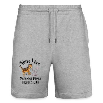 Body bébé meilleur papa première fête des pères - Short de jogging bio TRAINER Stanley/Stella unisexe - gris chiné - Devant - Nik (191cm) & Marisol (170cm)