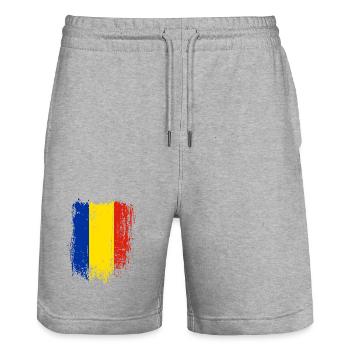 Drapeau de la Roumanie - Short de jogging bio TRAINER Stanley/Stella unisexe - gris chiné - Devant - Nik (191cm) & Marisol (170cm)