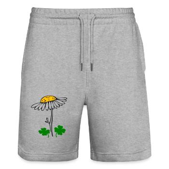 Trèfle porte-bonheur, fleur de camomille - Short de jogging bio TRAINER Stanley/Stella unisexe - gris chiné - Devant - Nik (191cm) & Marisol (170cm)