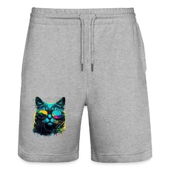 Chat cool - Short de jogging bio TRAINER Stanley/Stella unisexe - gris chiné - Devant - Nik (191cm) & Marisol (170cm)