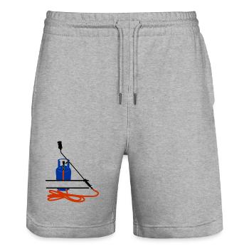 Roofers company Monogram logo gas bottle - Stanley/Stella Trainer Unisex Organic Jogging Shorts - heather grey - Front - Nik (191cm) & Marisol (170cm)