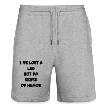 Ich habe ein Bein verloren, aber nicht meinen Humor* - Stanley/Stella Unisex Bio Joggingshorts Trainer  - Grau meliert - Vorne - Nik (191cm) & Marisol (170cm)