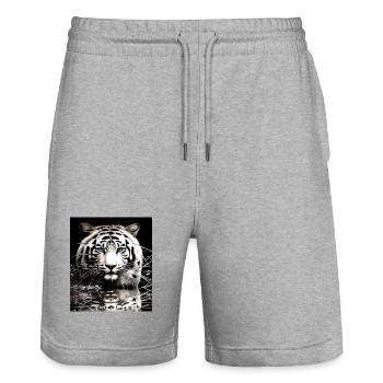 Weißer Tiger - Stanley/Stella Unisex Bio Joggingshorts Trainer  - Grau meliert - Vorne - Nik (191cm) & Marisol (170cm)