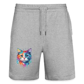 Cute Cat - Stanley/Stella Trainer Unisex Organic Jogging Shorts - heather grey - Front - Nik (191cm) & Marisol (170cm)