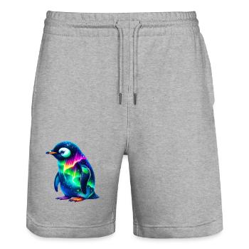 Aurora Borealis Pinguin - Stanley/Stella Unisex Bio Joggingshorts Trainer  - Grau meliert - Vorne - Nik (191cm) & Marisol (170cm)