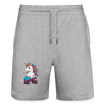 Licorne drôle de patin à roulettes - Short de jogging bio TRAINER Stanley/Stella unisexe - gris chiné - Devant - Nik (191cm) & Marisol (170cm)