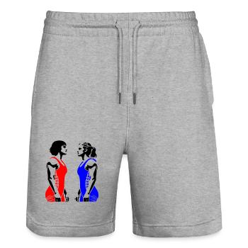 Lutte féminine - Short de jogging bio TRAINER Stanley/Stella unisexe - gris chiné - Devant - Nik (191cm) & Marisol (170cm)