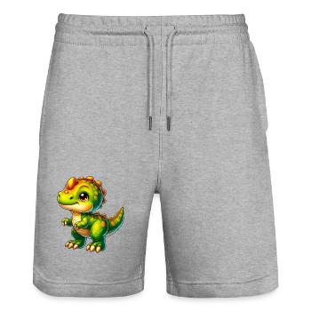 Dinosaur - Stanley/Stella Trainer Unisex Organic Jogging Shorts - heather grey - Front - Nik (191cm) & Marisol (170cm)