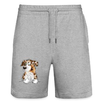 Drôle de berger australien rouge merle - Short de jogging bio TRAINER Stanley/Stella unisexe - gris chiné - Devant - Nik (191cm) & Marisol (170cm)