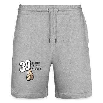 30 ab jetzt gehts abwärts - Geburtstag Geschenk - Stanley/Stella Unisex Bio Joggingshorts Trainer  - Grau meliert - Vorne - Nik (191cm) & Marisol (170cm)
